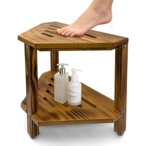 HAOIOKSC Corner Shower Bench with Storage Shelf, Foot Stool for Shaving Legs  Foot Rest & Step for Leg Shaving, Small Shower Seat for Inside Spaces