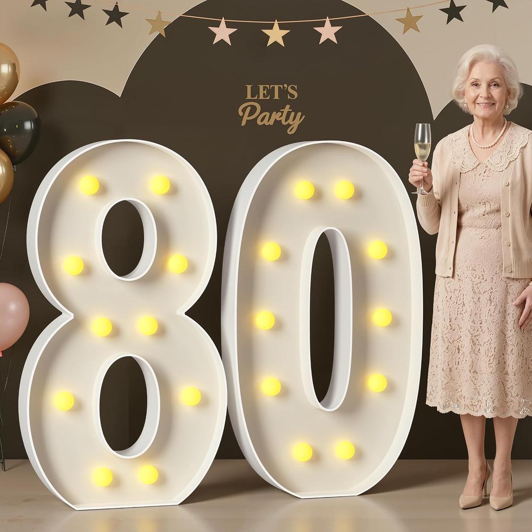 80 Light up Numbers 4 Feet Tall, 80 Marquee Numbers for Party, 80th Birthday Decorations for Women Men, Big 80 Sign with Light for Anniversary, Birthday Backdrop Decor