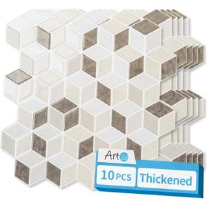 Art3d 10-Sheet Peel and Stick Backsplash Tiles, 12x12 Inch Self-Adhesive 3D Wall Tiles for Kitchen, Bathroom, Countertop - Thickened Waterproof Design (Light Brown)