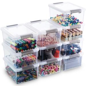 Citylife 1.3 QT 10 Packs Small Storage Bins Plastic Storage Container Stackable Box with Lids for Organizing, Clear White