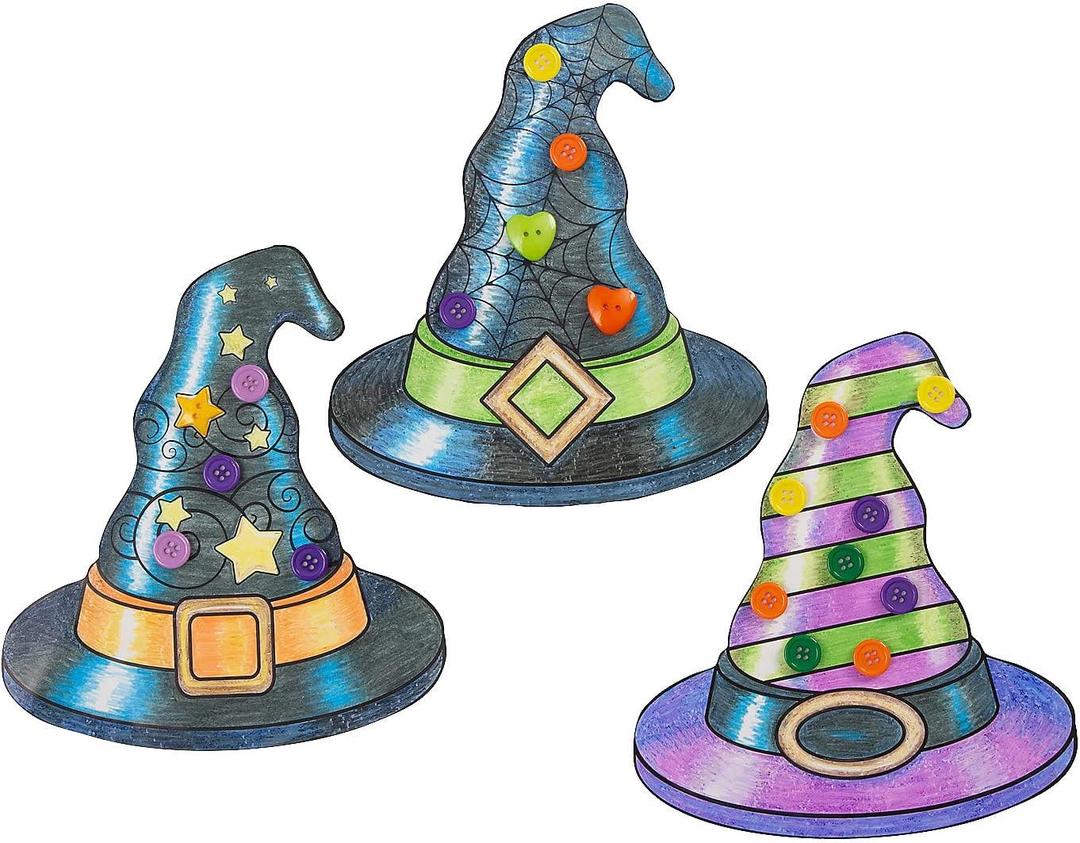 Color Your Own Button Witch Hat Kits, Makes 12