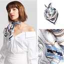 ANDANTINO 100% Mulberry Silk Square Scarf for Hair-25.6" X25.6'' Women Men Natural Silk Neckerchief Digital Printed Headscarf (White & Blue)
