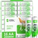 EBL AA Rechargeable Batteries 2800mAh Ready2Charge Quality AA Batteries - 16 Counts