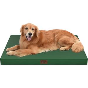 Outdoor Extra Large Dog Bed, Waterproof Dog Bed for Large Dogs, Orthopedic Egg Crate Foam Pet Bed with Washable Removable Oxford Cooling Cover, 44x32 Inch, Dark Green