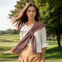 WaJuemy Women's Sweater Shawl Wraps Sleeves Knitted Collar Sweater Scarf Top Casual Lightweight Shoulder Cape Accessories (12 Coffee Stripe X)