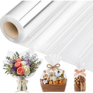 FunooFuno 40in x 150ft Clear Cellophane Wrap Extra Wide, Transparent Cellophane Paper Roll for Gift Basket, Cookies, Candy, Flower Bouquet, Soap Packaging