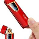 Ultra-Thin Electric Lighter,Tungsten Turbo Lighter Touch Switch Windproof Lighter Rechargeable USB Lighter with LED Battery Indicator(Drawing Red)