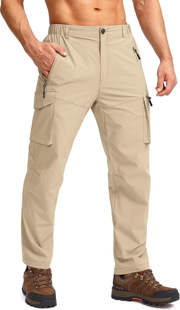 Pudolla Mens Hiking Cargo Pants Outdoo Work Pants for Men UPF50+ with Zipper Pockets (Medium)