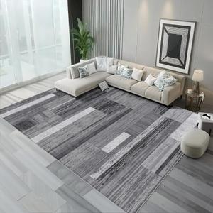 Modern Geometric Grey Area Rug, Soft Machine Washable 8x10 Rug, Non-Slip, Non-Shedding, Durable and Easy-Care, Perfect for Living Room, Bedroom, Dining Room.