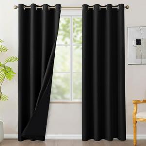 BONZER 100% Blackout Curtains 84 inches Long - 4 Panels Light Blocking Grommet Window Drapes, Single Layer Privacy Room Darkening Curtain with Black Backing for Bedroom/Living Room, Black
