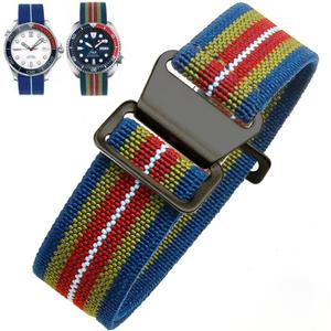 Elastic Nylon Watch Band French Troops Paratrooper Military Parachute Style 18mm 20mm 22mm Hook-and-Loop Premium Striped Fabric Nylon Replacement Watch Strap for Men Women (Rainbow Color(Black Buckle))