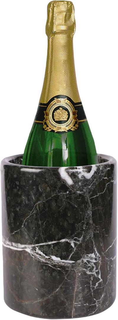 Marble Wine Chiller- Premium Wine Chiller Bucket- Perfect Wine Bottle Chiller- Keep Your Champagne Chiller and Safe- Easily Holds 750ml Bottle - Wine Cooler (Black) (Cylindrical Shape)