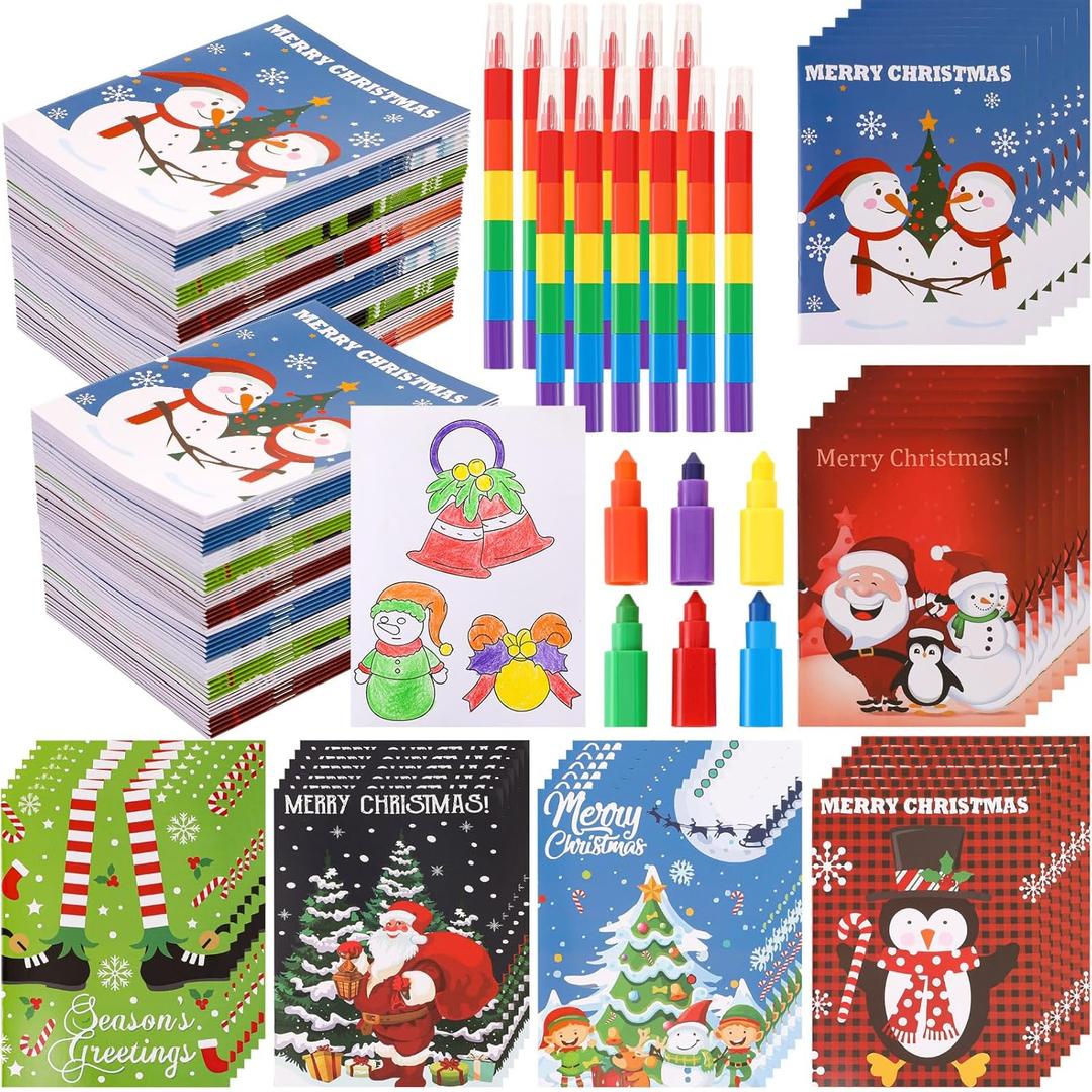 Cholemy 36 Pack Christmas Coloring Books with Crayons Christmas Gifts Xmas DIY bulk Mini Coloring Books Holiday Activity Stocking Goodie Bag Stuffers (Lovely Style)