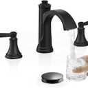 Matte Black Bathroom Faucet 3 Hole, Brass Bathroom Waterfall Faucet, 4-16 Inch Bathroom Sink Faucets, 2 Handle Widespread Faucet for Bathroom Sink with Water Supply Hoses, Pop-Up Drain