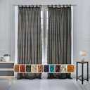 THE ART BOX Natural Gauze Blended Curtains Linen Sabsitute Energy Efficient Light Filtering Tie Top Door Window Treatment 2 Panel Drapes for Livingroom (Black, L 63" X W 42" Each Panel)