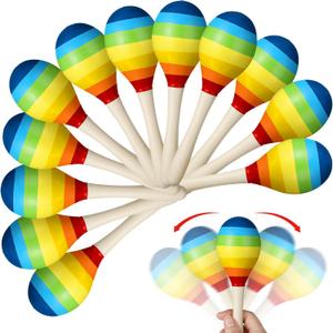 Boao 20 Pcs 7.87 Inch Maracas Wooden Maraca for Adults Fiesta Maracas Design Noisemaker Musical Party Favor for Party Prop Birthday Carnival(Rainbow)
