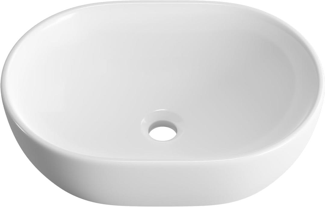 Small Bathroom Vessel Sink, OCEALAGOON 15 x 10 Oval Bathroom Sink Bowls Above Counter, Porcelain Ceramic White Vessel Sink for Bathroom, Modern Countertop Sink, Vanity Sink Lavatory Art Wash Basin