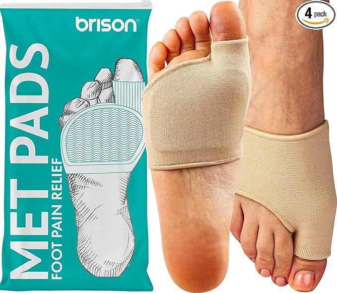 Brison Podiatrist-Designed Metatarsal Pads for Women & Men - Ball of Foot Cushions for Pain Relief Gel Sleeves Metatarsalgia Morton’s Neuroma Calluses - 2 Pairs (Beige, XS) W 2-3