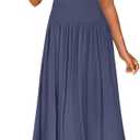 ZESICA Women's Off The Shoulder Maxi Dress 2025 Summer Sleeveless Casual Slim Swing Pleated Formal Party Dresses (Large)