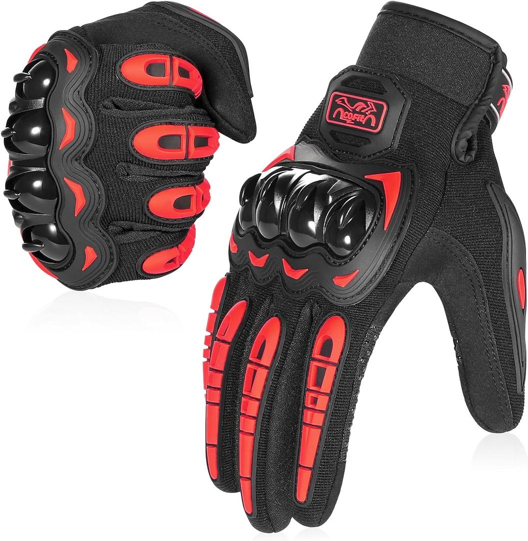 COFIT Motorcycle Gloves Breathable, Touchscreen Motorbike Gloves Anti-slip with Good Grip Hard Knuckles Protection for Men Women Motocross, BMX ATV MTB Cycling, Road Racing - Red L (Red, L)
