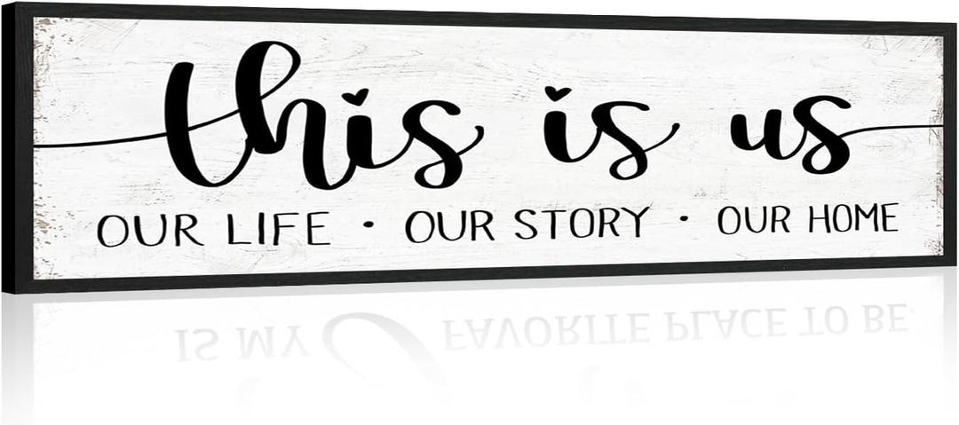 This is Us Sign Wall Decor Family Wall Signs Rustic Farmhouse Living Room Country House Hanging Framed Wall Plaques, This is Us Our Life Our Story Our Home Quotes Wall Decor 12" x 40"