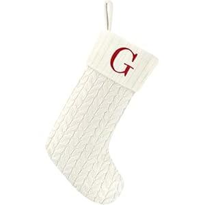 20 Inches Christmas Stockings with Initials,Knit Embroidered Letter White Christmas Stocking,Monogram Christmas Stocking for Famliy Holiday and Xmas Tree Fireplace 