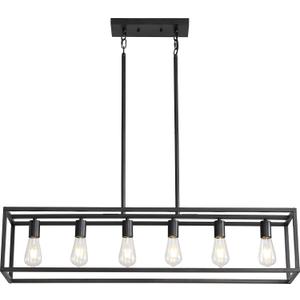 41'' Dining Room Light Fixture, 6-Light Black Chandeliers for Dining Room, Linear Kitchen Light Fixtures, Modern & Farmhouse Style, Rectangle, Height Adjustable (E26, Metal)