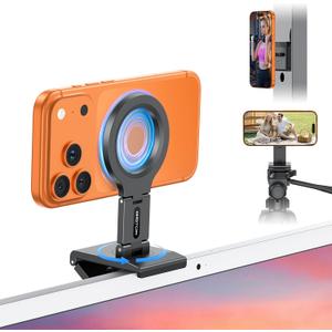 OMOTON VC07 360Rotating Continuity Camera Mount for iMac Desktop Monitor Mount with 1/4" Screw, Adjustable Magnetic Phone Stand for MagSafe iPhone 17/16 Pro Max Air, Mac, Gym, TV, 4K, Laptop