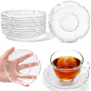 10 Pack Small Clear Glass Plates, 4.7 Inch Clear Coffee Tea Saucer, Mini Glass Snack Dishes Tabletop Coasters Set for Teacup, Appetizer, Salad, Fruit