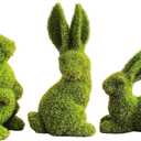 Easter Bunny Decorations, 3 PCS Resin Moss Bunny Figurines Green Faux Flocked Rabbit for Easter Decor Small Decorative Rabbit Statues for Home Decor, Spring Tabletop Centerpiece(Small Moss 3pcs)
