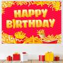French Fries Birthday Party Backdrop, 6.8x4.9ft Vinyl Backdrop for Fast Junk Food Potato Theme Party Decorations Supplies