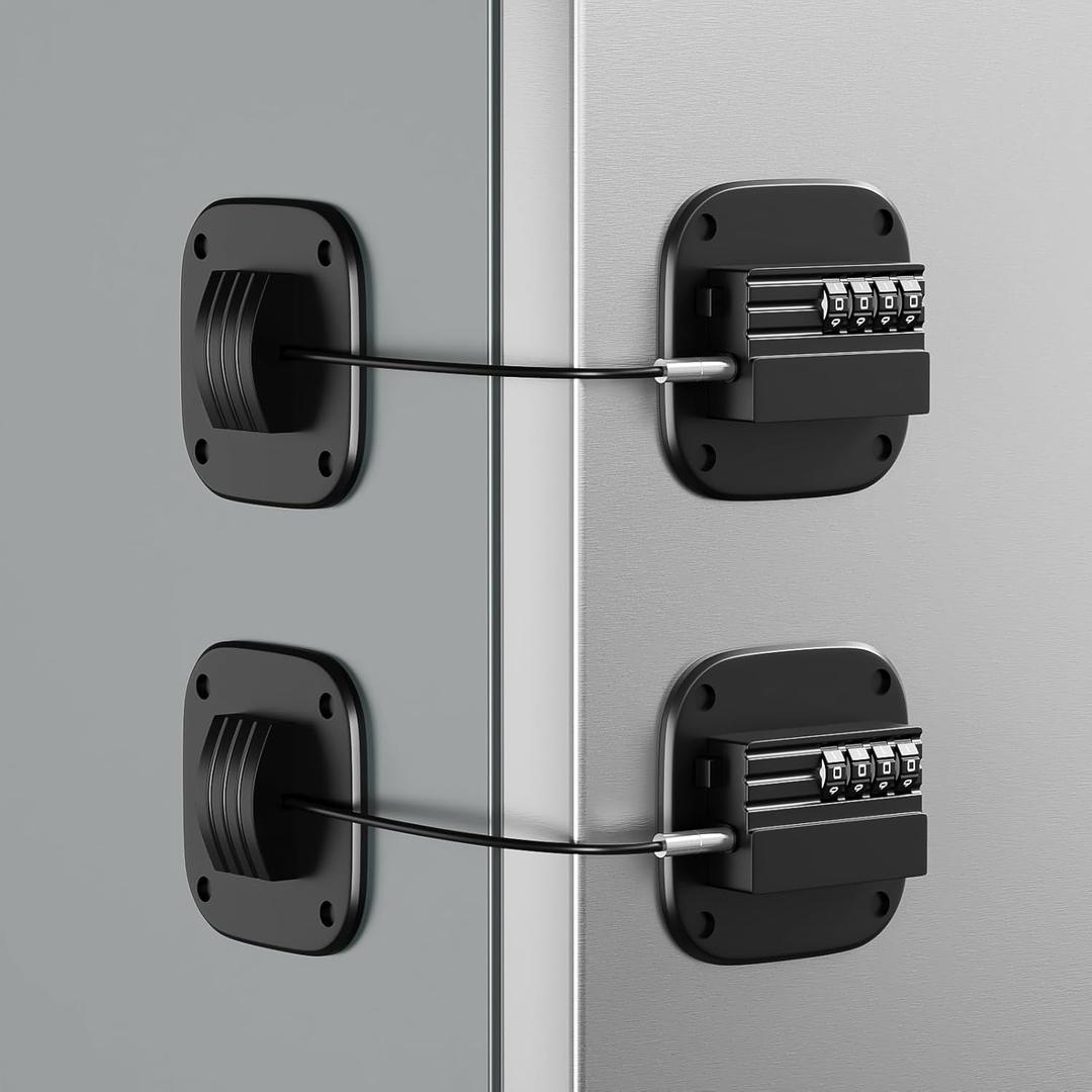 2 Pack Fridge Lock with Combination, No Key Required, Upgrade Refrigerator Lock with Adhesive and Screws, Freezer Cabinet Pantry Drawer Latch to Keep Door Closed, for Kids Adults Cats & Dogs, Black