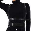 BODIY Punk Women Waist Belts PU Leather Fashion Body Chain Belt Circle Rave Halloween Accessories Belt Adjustable Gothic (Black-)