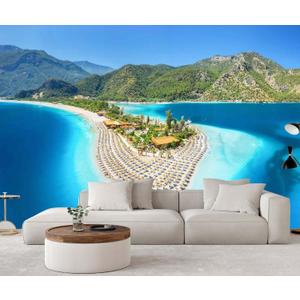 Beach Wallpaper Tropical Landscape Island Mountain Wall Mural for Bedroom Living Room(Not Self-Adhesive) (170" x 120")