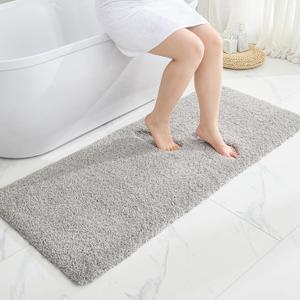 Disolla Grey Bathrom Runner Rug 24x59 - Large Soft Plush Bath Mat, Thick Long Non-Slip Shaggy Floor Mat, Ultra-Absorbent for Master Bathroom Bedroom, 2' x 4'11"