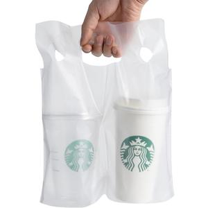 100 Pack Clear Plastic Bags 2 Cup Beverage Carrier Drink Holder up to 32oz Disposable for delivery take Out by Mujoiny