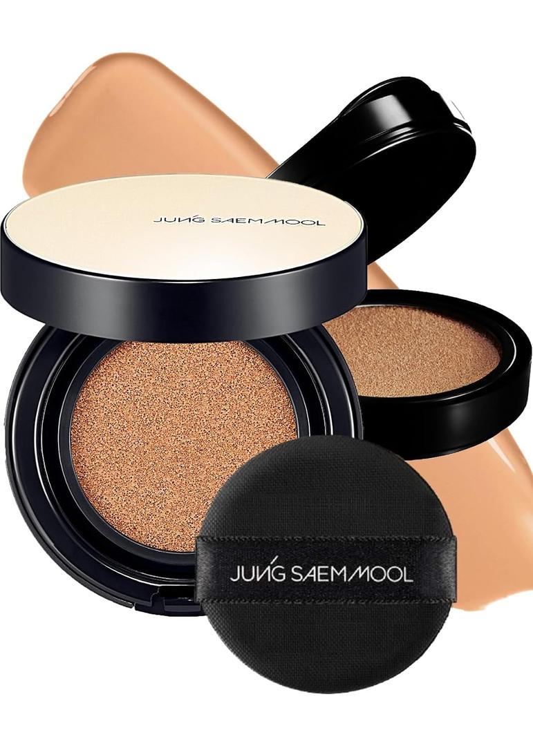 JUNG SAEM MOOL Essential Skin Nuder Longwear Cushion 0.98 Fl Oz, Refill Included, 24H Lasting Cushion Foundation with High Coverage, Semi-Matte Natural Finish, Korean Foundation Makeup (Medium Deep)