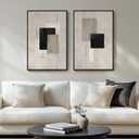 Large Framed Neutral Abstract Wall Art for Living Room, Set of 2 Black and Beige Modern Canvas Prints Paintings Artwork for Walls, Minimalist Block Lines Pictures for Hallway Office Wall Decor 24x36 In, 24" W x 36" H x 2Pcs