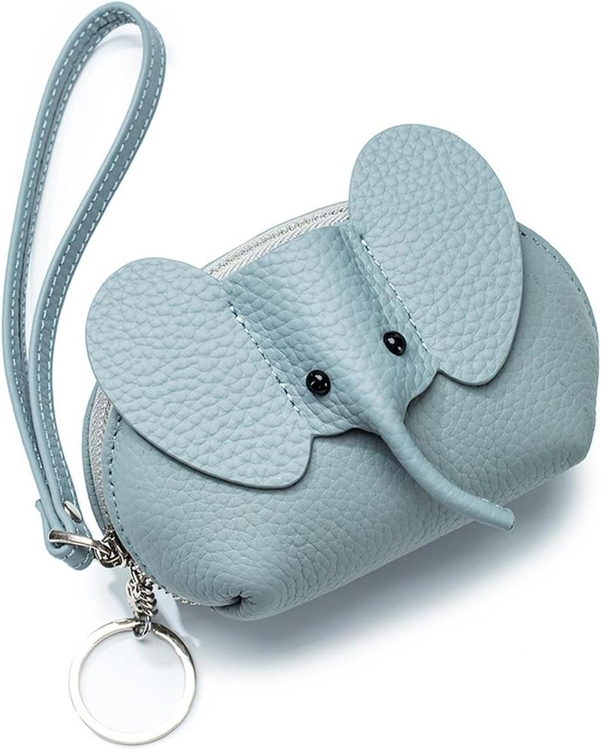 Leather Coin Purse Leather Elephant Keychain Wallet Small Coin Pouch with Keychain Leather Wallet Cute Elephant Gifts for Girls Women, blue, CYLQB01