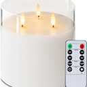 Homemory 6X6'' Extra Large Flameless Candle with 3 Wicks, Glass LED Pillar Candle, Real Wax Battery Operated Candle with Remote Control and Timer, Pure White
