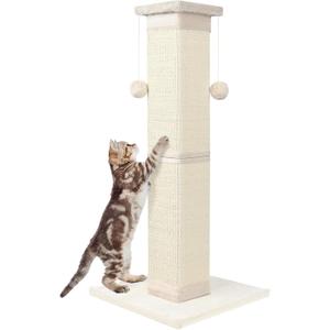 SOCATER Cat Scratching Post 33 Inch Nature Sisal Cat Scratch Post for Indoor Cats, Large Cat Scratcher Protect Your Furniture, for All Breeds (white)