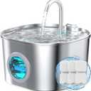 Cat Water Fountain Stainless Steel: Pet Fountains for Cats/Dog Indoor Automatic Waterer Bowls for Drinking Small Animal Water Dispenser Metal Pets Watering Faucet Bottle Auto Kitty Watering Supplies (74oz/2.2L Cat Fountain + 3 Filters)