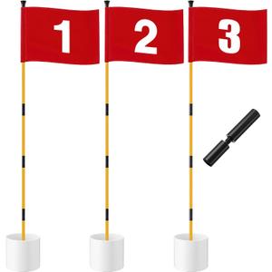 Golf Flag Stick 6ft, 3 Set Putting Green Flags with Hole Cup & Flagstick, Numbered Pin Flags for Backyard Yard Driving Range Chipping Green, Practice Accessories Gift for Men(Red)