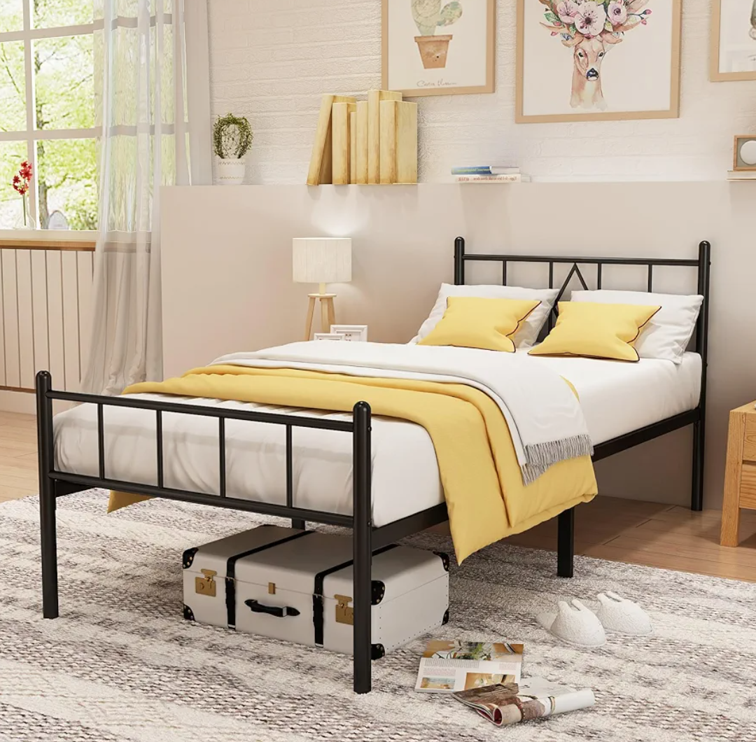 ZINUCOZY 14 in Twin Bed Frame with Headboard and Footboard No Box Spring Needed Heavy Duty Platform 450 lbs Noise Free Easy to Assemble Bed Frame Twin Size Non-Slip Black Twin Metal Frame