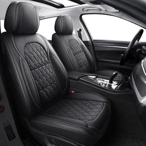 Aierxuan Waterproof Leather Car Seat Covers Full Coverage Universal Fit Honda Civic Toyota Highlander Camry Ford Fusion Kia Soul Nissan Mazda Acura TXL RDX(Full Set, Black)