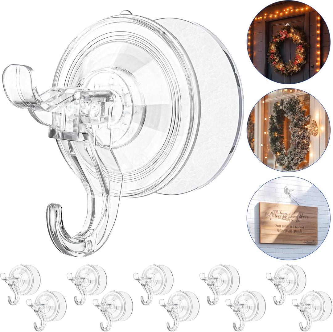 Suction Cup Hooks, 10 Pack Heavy Duty Suction Hook, Bathroom Hooks for Shower, Glass Window, Bathroom, Shower Hook Clear Suction Cup Hanger Hold Up to 13 Lbs