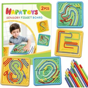 Sensory Activity Board for Kids & Toddlers: Double-Sided Fidget Board Toys with Storage Bag for Stress, Anxiety, ADHD & Autism | Tactile Sensory Toys for 3 4 5 6 Year Old Boys & Girls (2PCS)