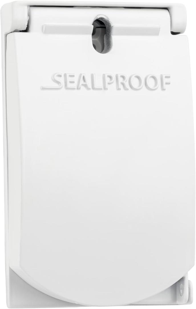 Sealproof 1-Gang Vertical Weatherproof Outdoor Metal Flat Outlet Cover, Single Gang Electrical Power Receptacle Protector, UL Listed, 4-in1, White