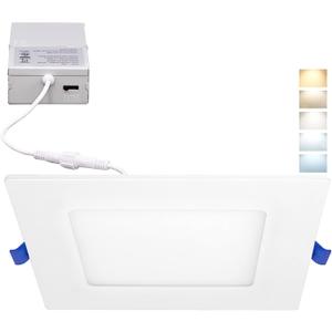 Maxxima 4 in. Square 5CCT Ultra Thin Recessed LED Downlight, 750 Lumens Slim Canless, IC Rated, 5 Color Temperature Selectable 2700K/3000K/3500K/4000K/5000K, Dimmable, J-Box Included (Single Pack)