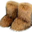 QMFUR Women's Furry Faux Fur Boots Fuzzy Fluffy Mid Calf Snow Boots Suede Warm Fur Lined Booties Flat Fashion Boots, 41